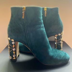 Dolce and Gabbana suede booties with bejeweled heel